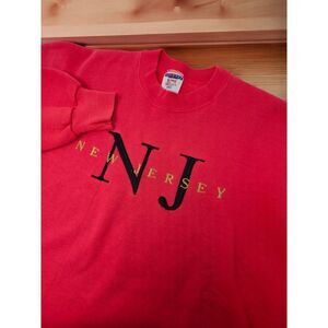 Jerzees Super Sweats Sweatshirt Made USA Red Crewneck NJ New Jersey‎ Adult Large
